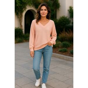 Waffle‎ Knit V Neck Pullover Top UGET XXL Peach Salmon Oversized Sweatshirt